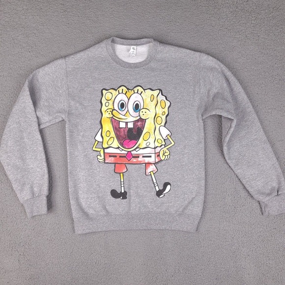 Spongebob Square Pants Sweatshirt Adult Small Gray 2020 Crew Neck Jerzees - Picture 1 of 13